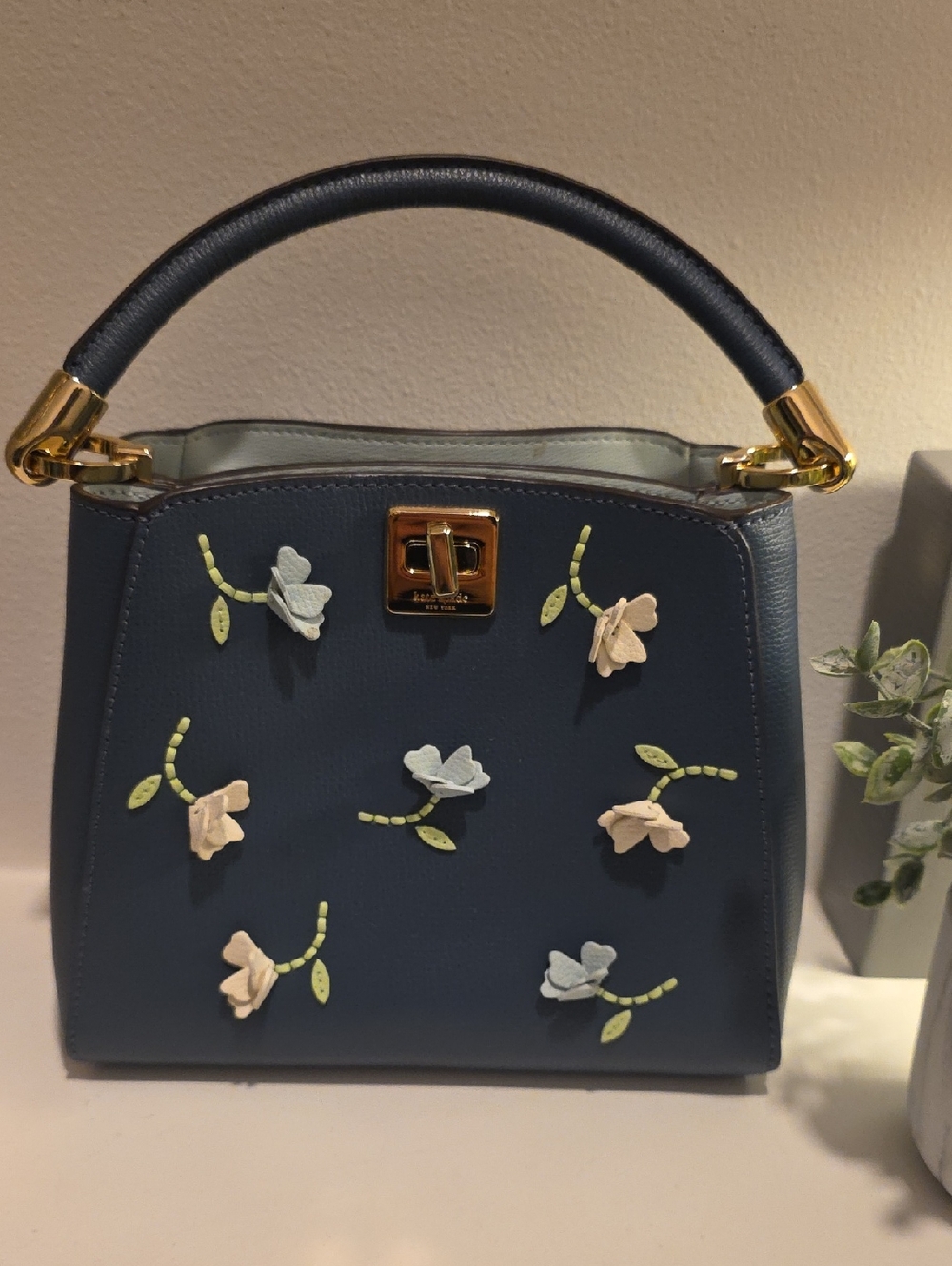 Kate Spade Blue Floral Applique Top-Handle Bag